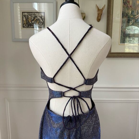 Vintage 90s Blondie Nites Caged Back Cosmic Sparkle BodyCon Cocktail HoCo Dress - Picture 7 of 10